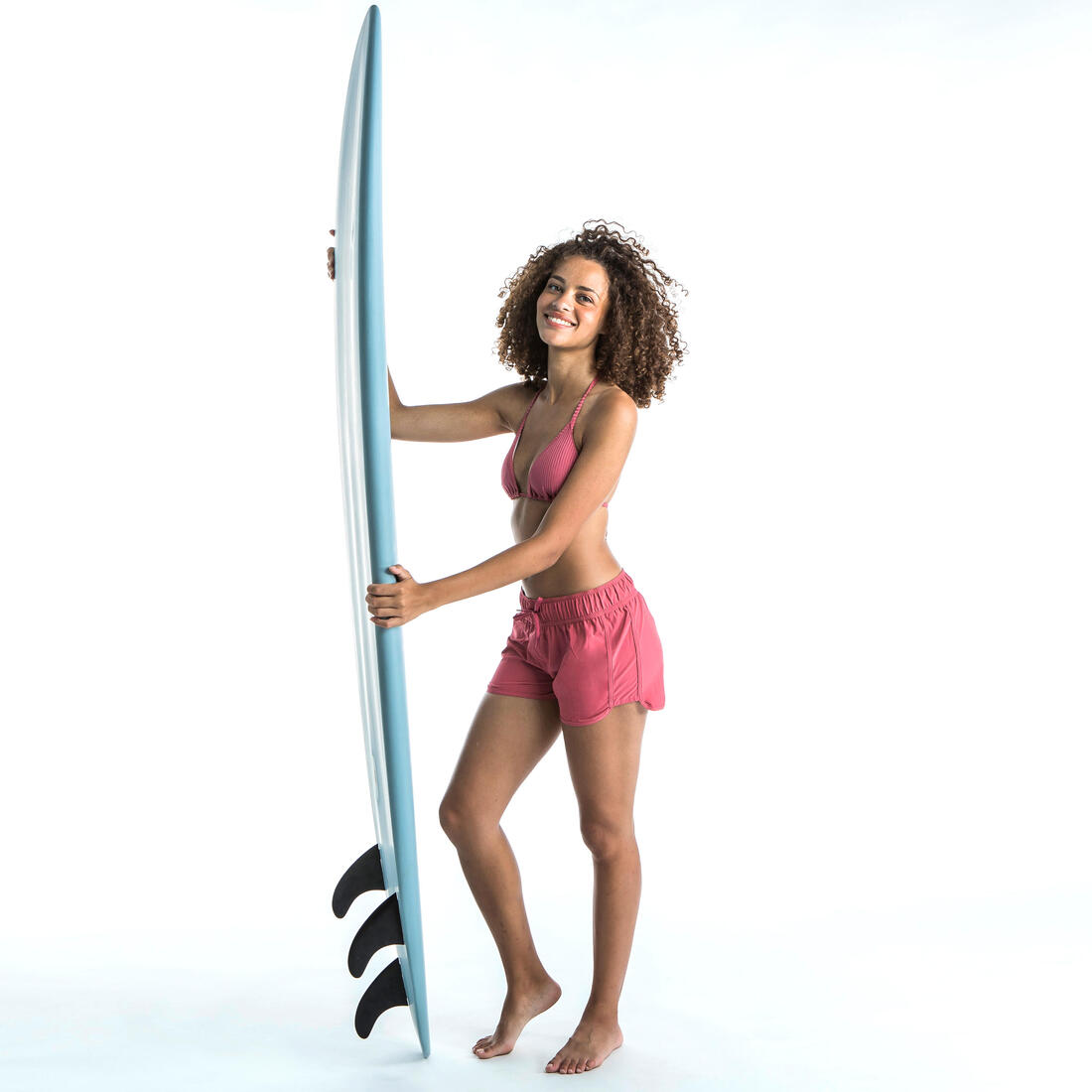 Boardshort surf femme TINI CORAIL avec ceinture élastiquée et cordon de serrage