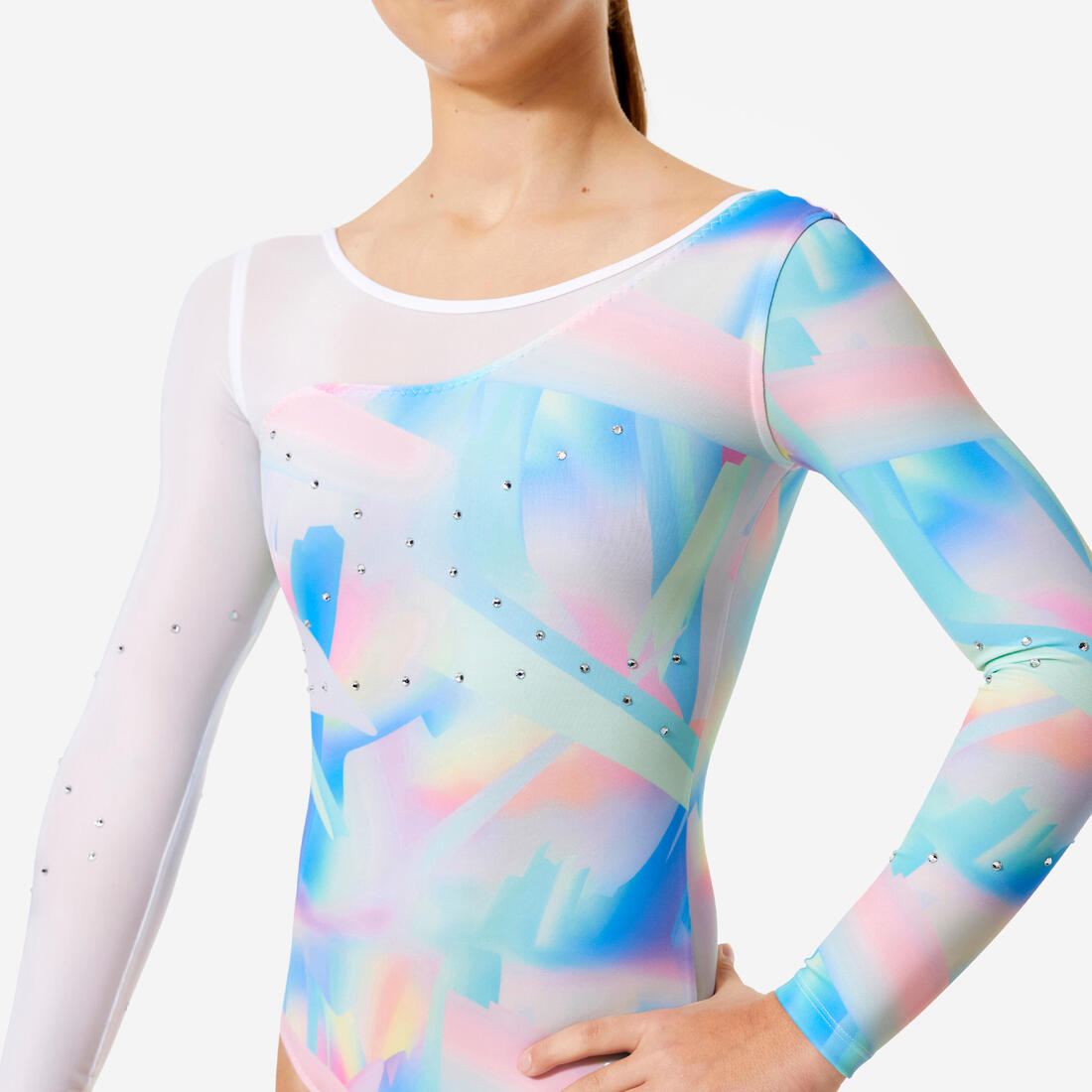 Justaucorps gym manches longues à strass, fille - imprimé