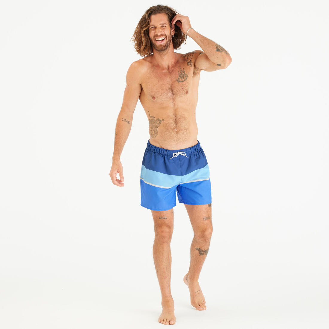 Boardshort surf 100 15" POPSTRIPE BLUE
