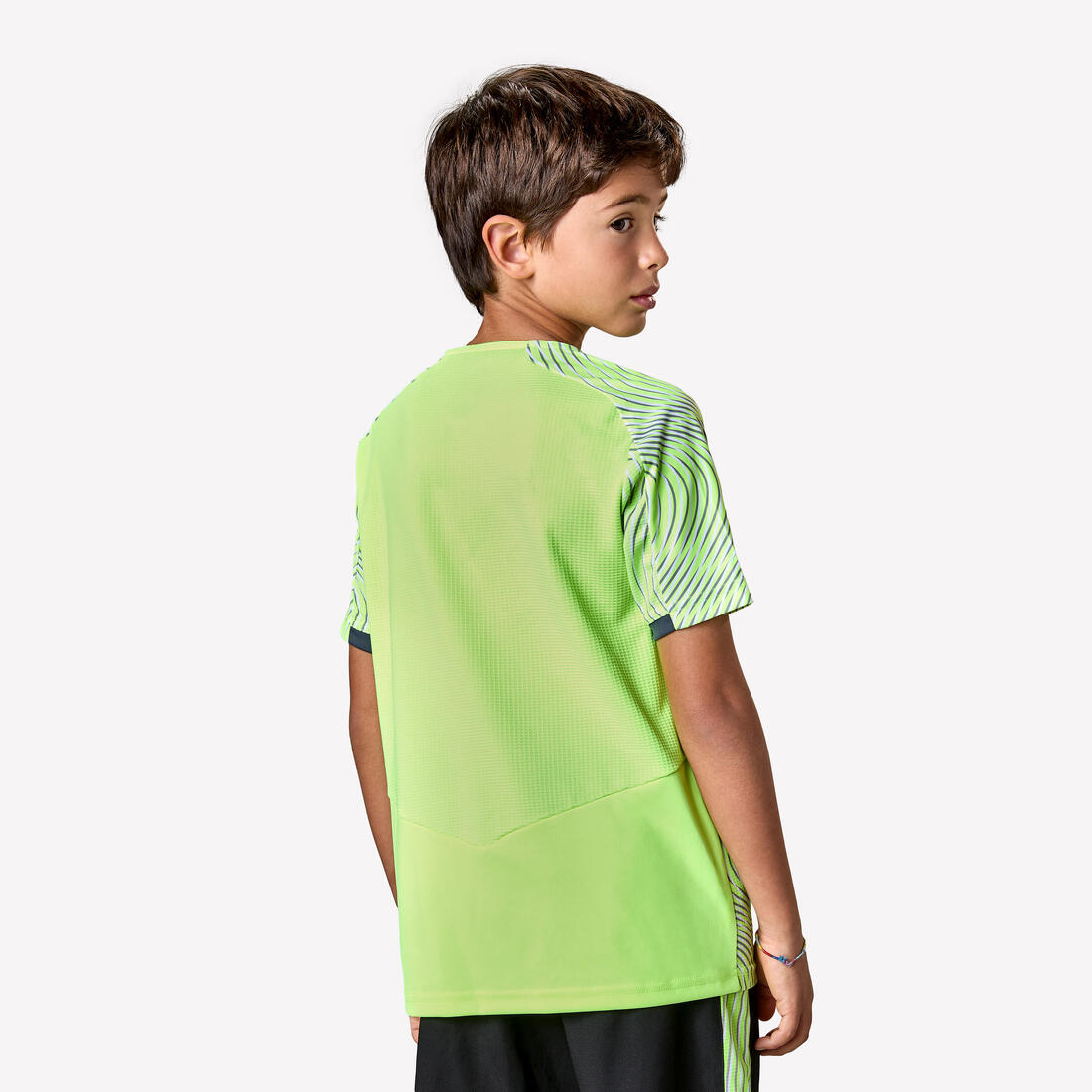 MAILLOT DE FOOTBALL ENFANT MANCHES COURTES VIRALTO WAVE JAUNE FLUO, GRIS ,NOIR