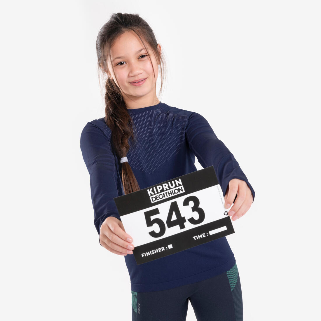 T-shirt manches longues de running Enfant, KIPRUN SKINCARE marine