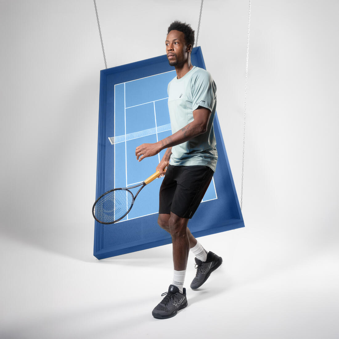 Short de tennis respirant homme, Dry+ Noir Gaël Monfils