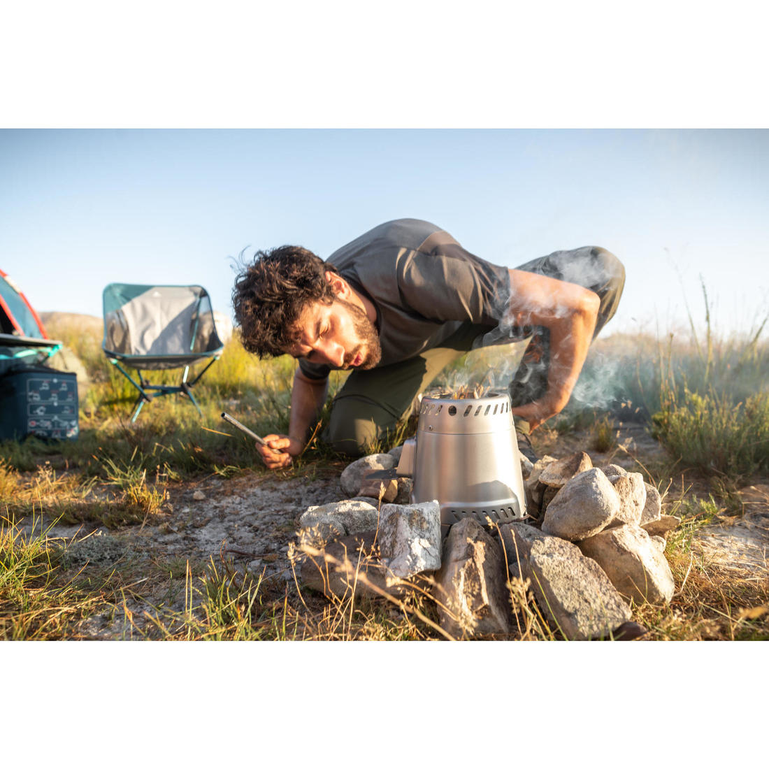 Réchaud à bois 500 pour le camping et le bivouac en acier inoxydable