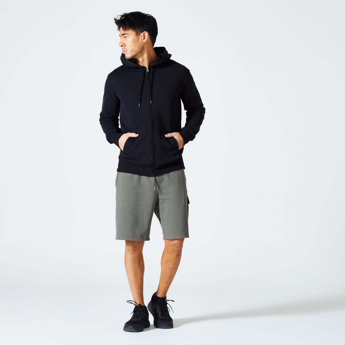 Sweat zippé à capuche de fitness en molleton homme