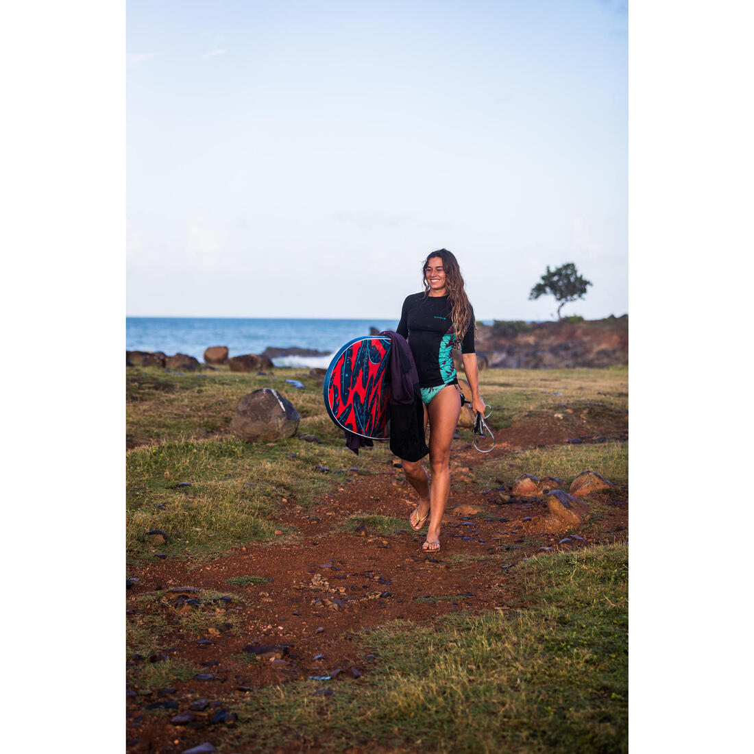 tee shirt anti uv surf top 500 manches courtes femme MARIN