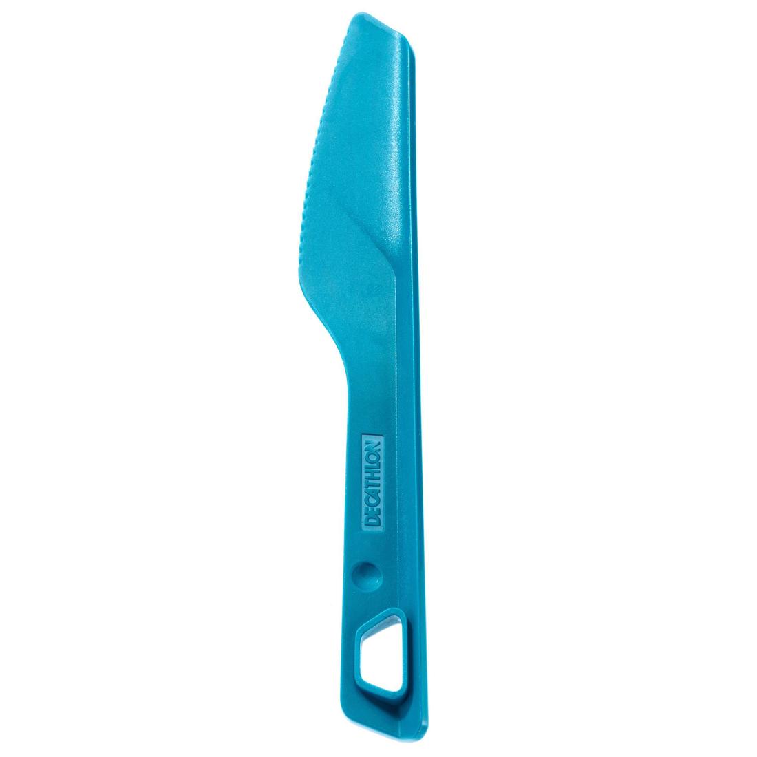 Set 3 couverts (couteau, fourchette, cuillère) pour le camping en plastique bleu