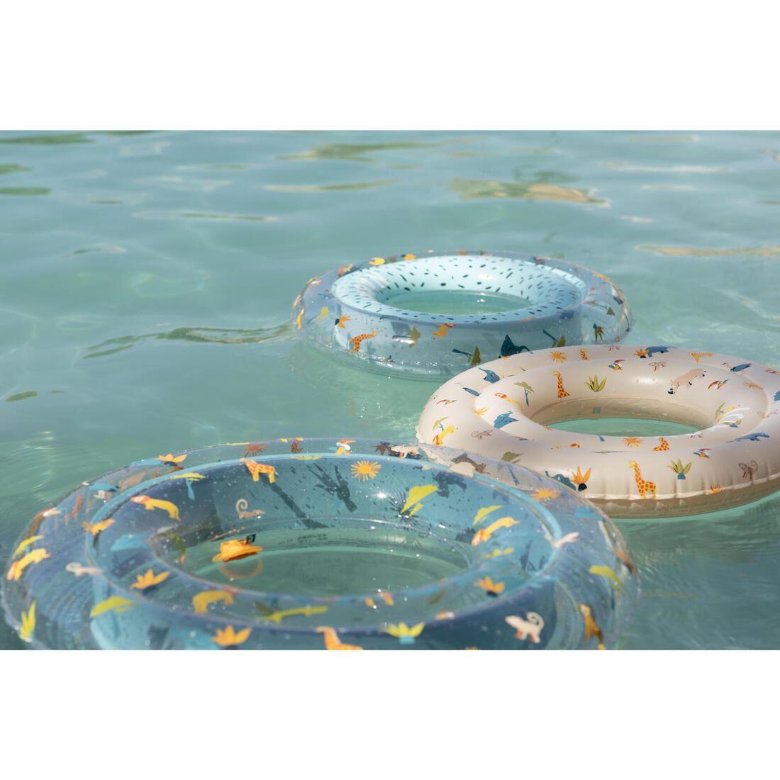 Bouée piscine gonflable 51 cm pour enfants 3-6 ans, transparente imprimé savane