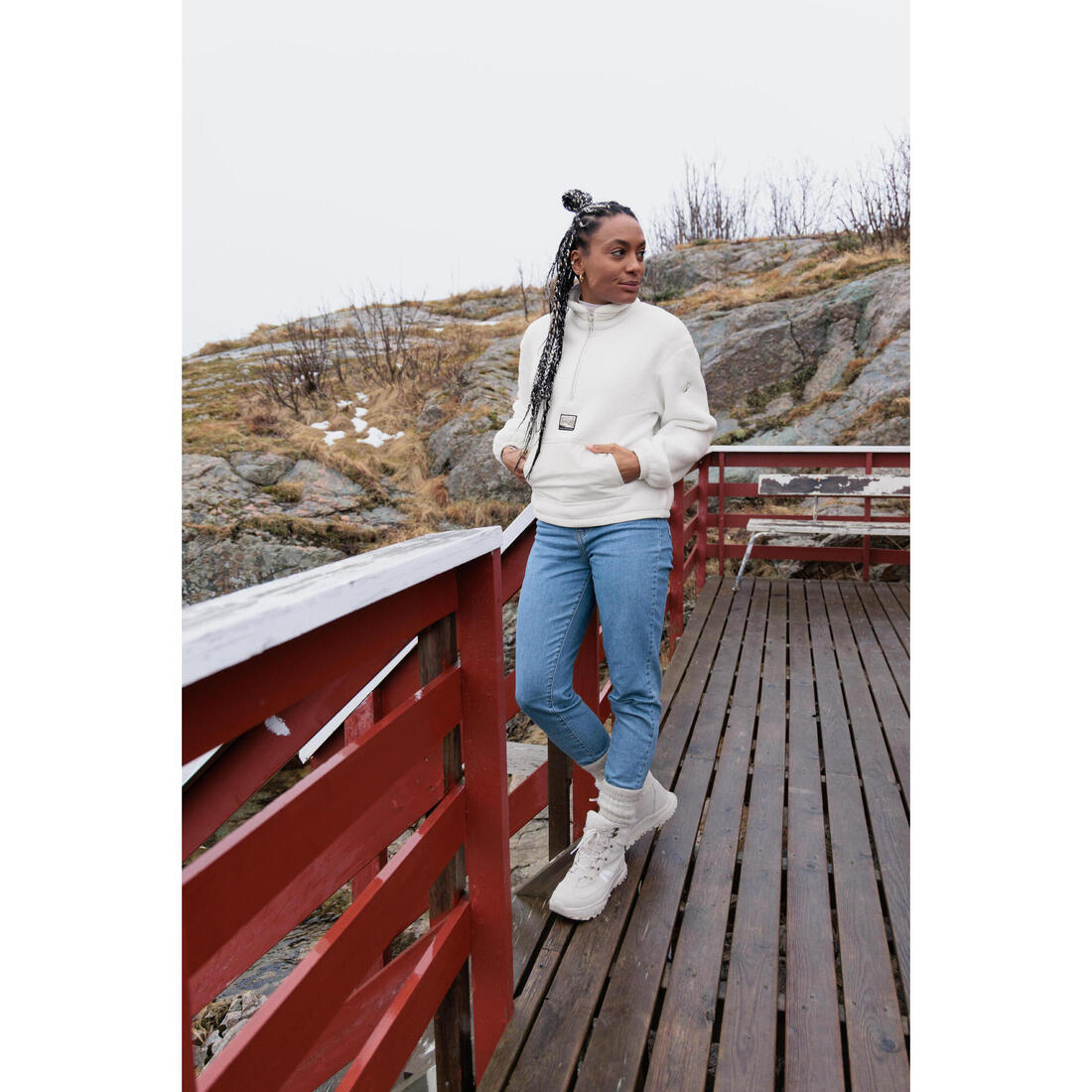 Polaire de randonnée montagne sherpa femme, MH100 1/2 zip