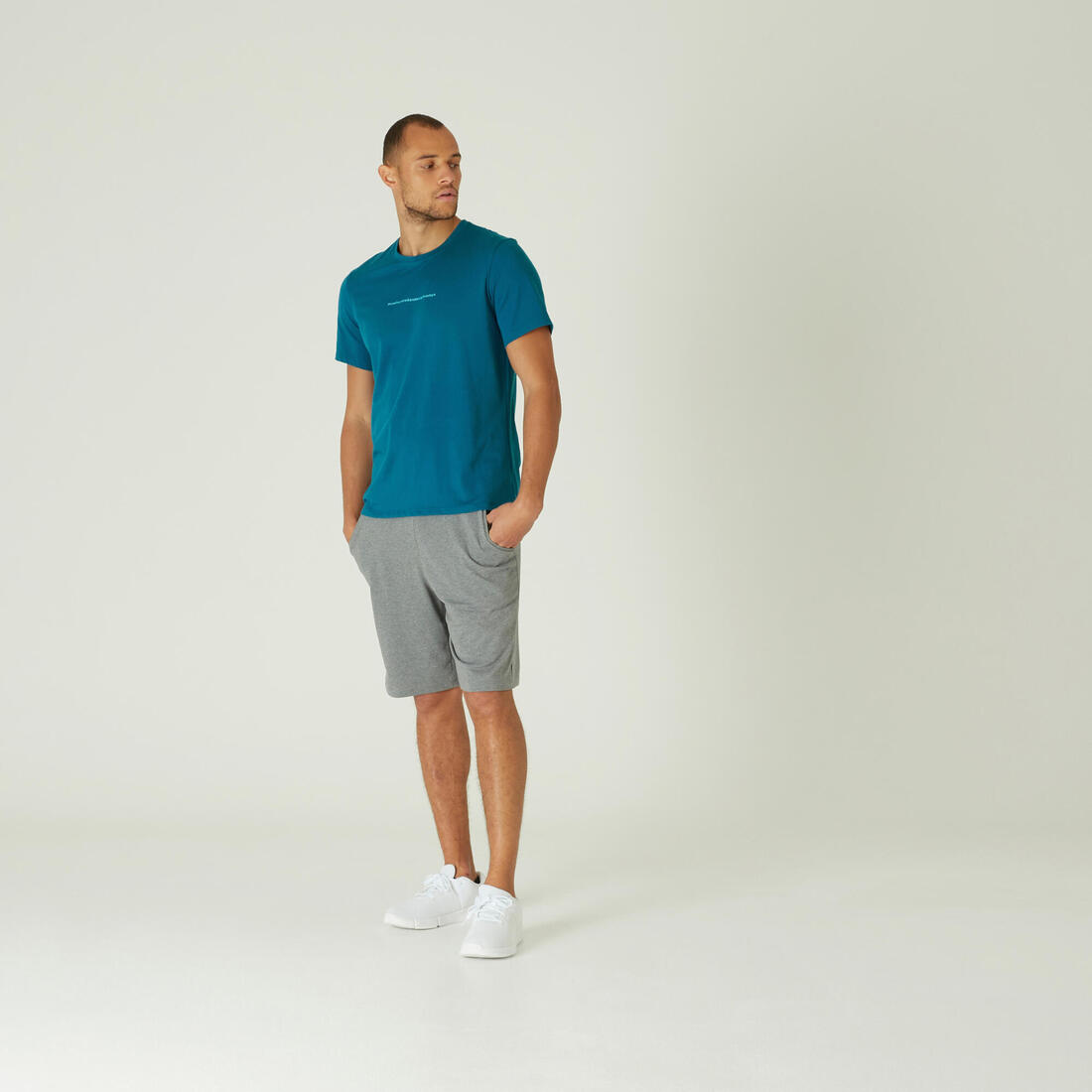 T-shirt fitness manches courtes slim coton col rond homme blanc a imprimé