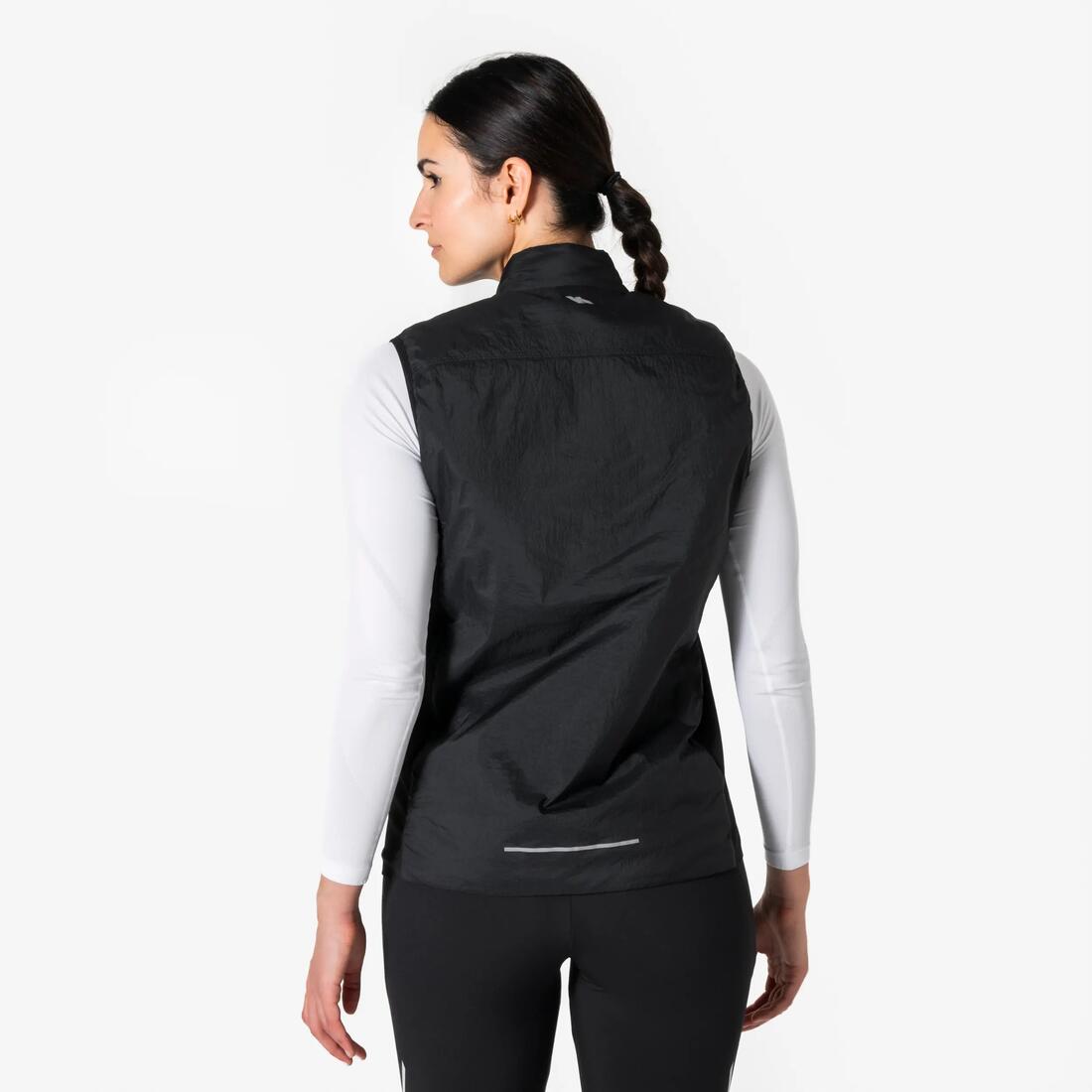 Veste sans manches chaude de running Femme, KIPRUN SM 500 Run warm noire