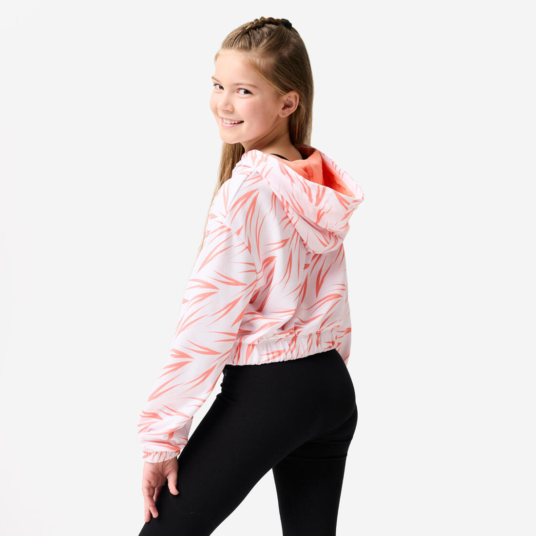Sweat danse moderne, crop à capuche fille, rose imprimé