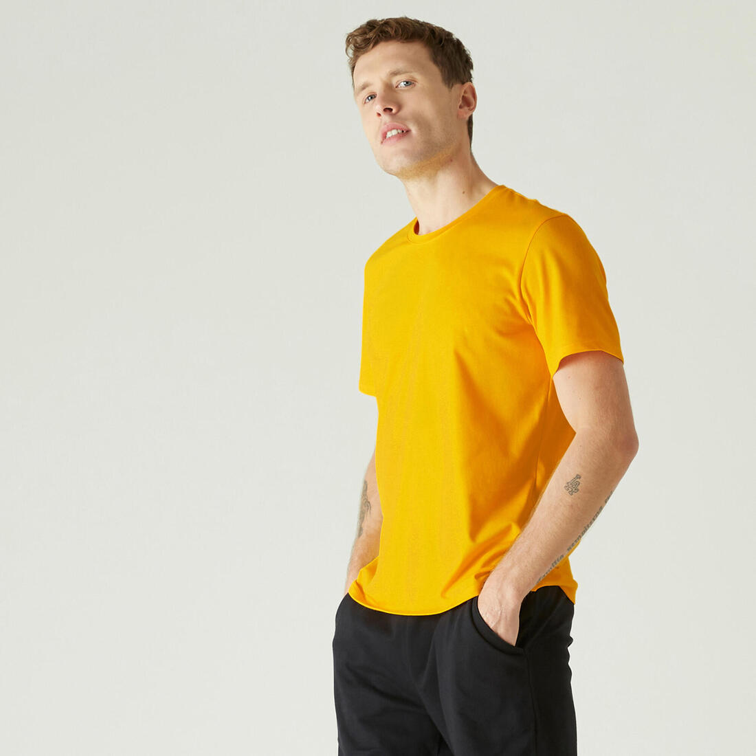 T-shirt fitness manches courtes coton extensible col rond homme rouge grenat