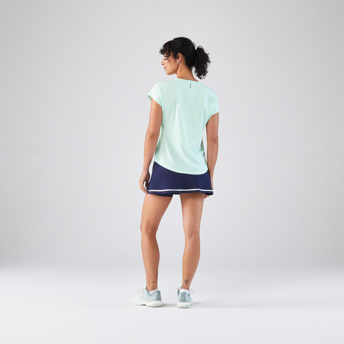 T-Shirt tennis col rond dry soft femme - Dry 500 blanc cassé