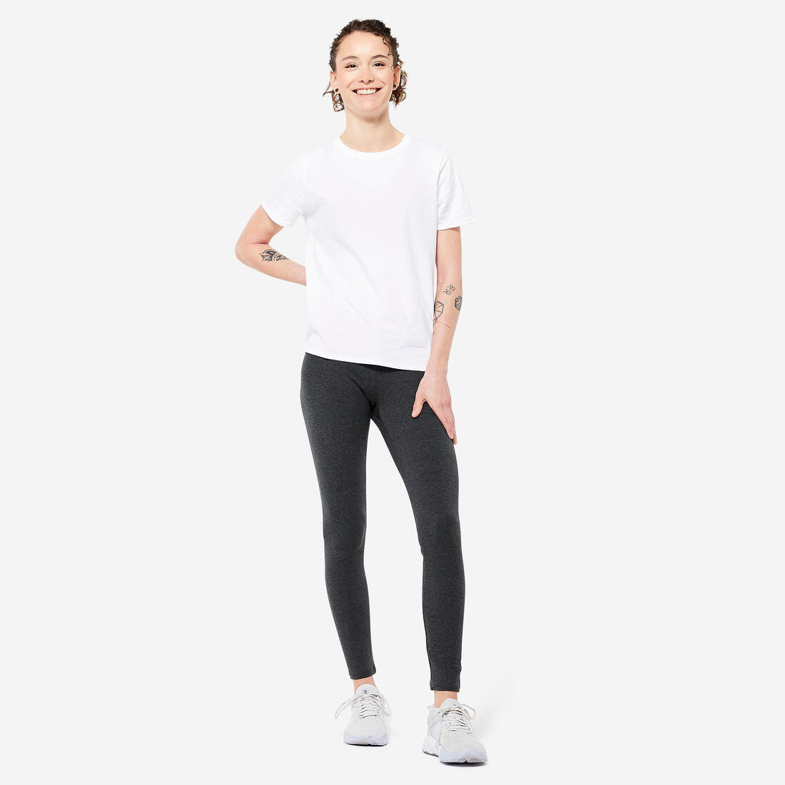 Legging fitness long coton extensible ceinture basse femme - Salto gris foncé ch