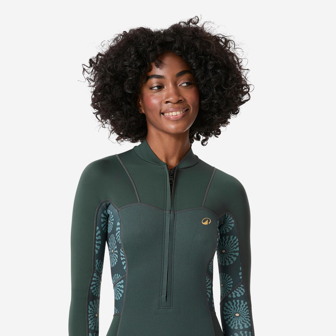 Shorty culotte surf front zip manches longues 1,5mm femme, 500 Green sunny vert