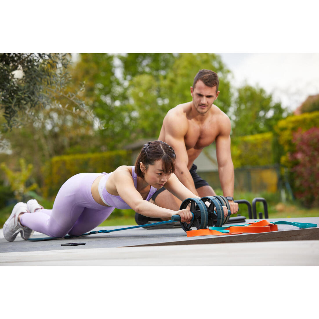 Roulette abdominale musculation avec ou sans élastique de guidage - ab wheel evo