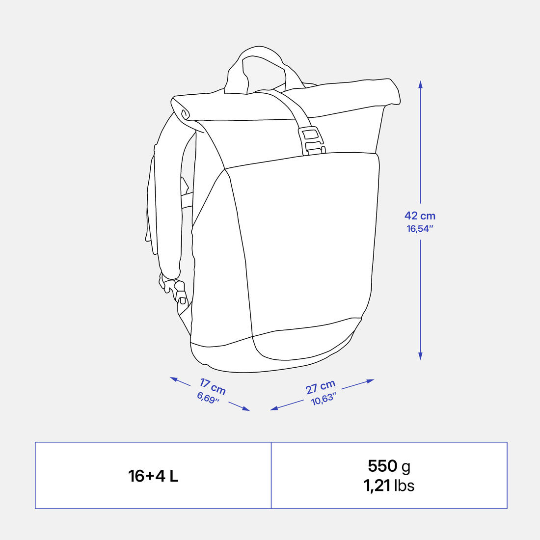 Sac à dos de randonnée 16L+4, NH500 Escape Rolltop