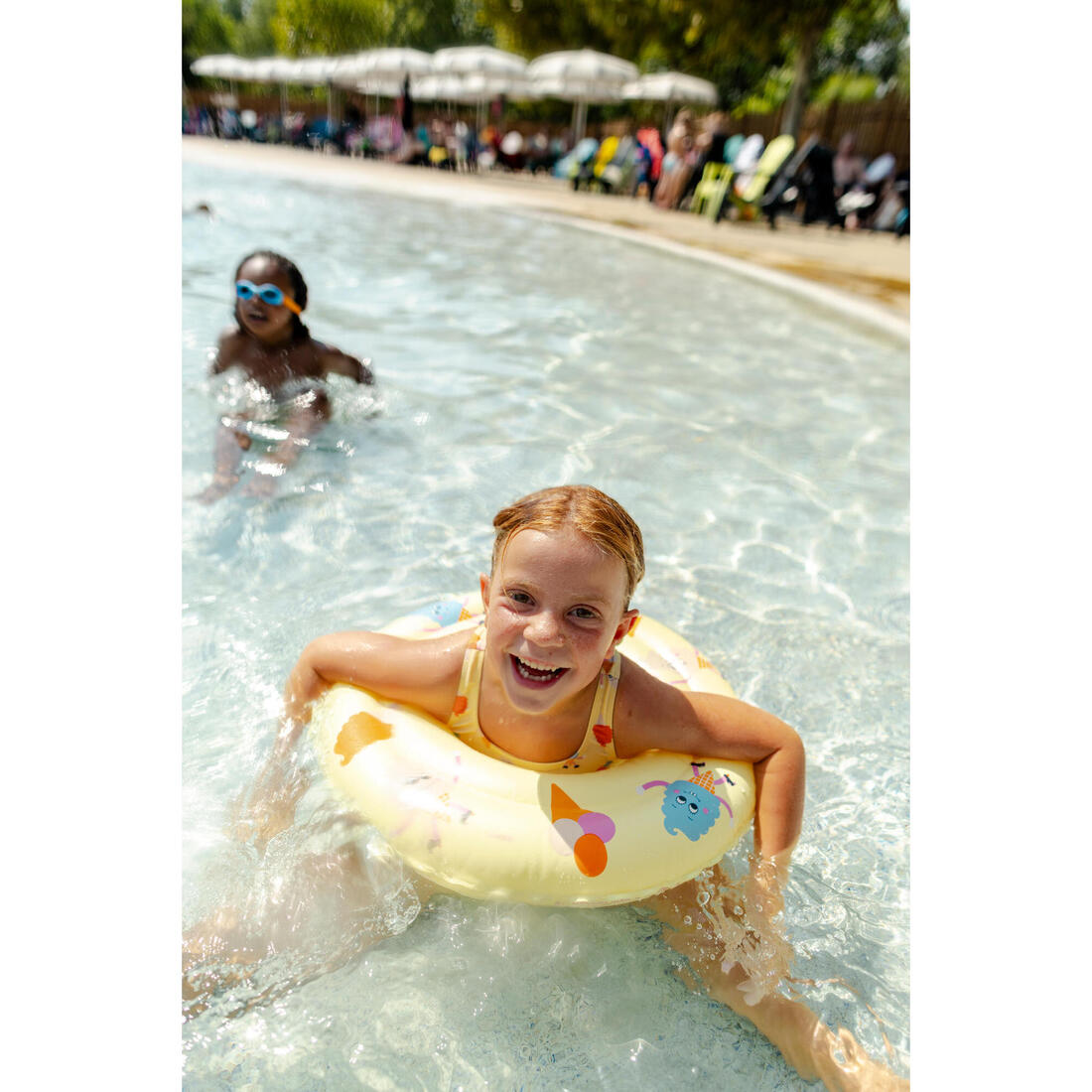 Bouée piscine gonflable 51 cm pour enfants 3-6 ans, transparente imprimé savane