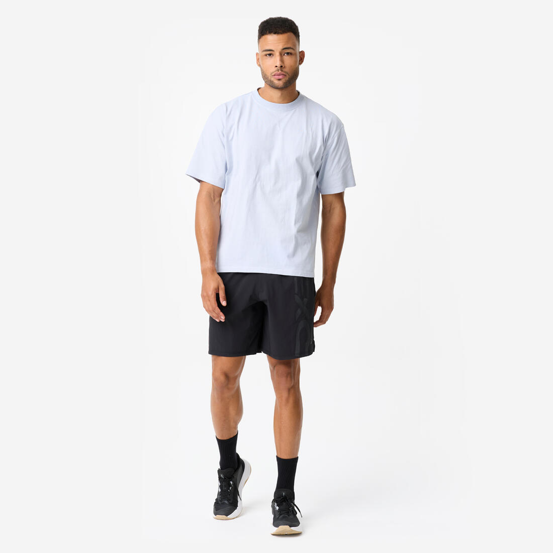 Short de fitness long 23cm homme, noir et