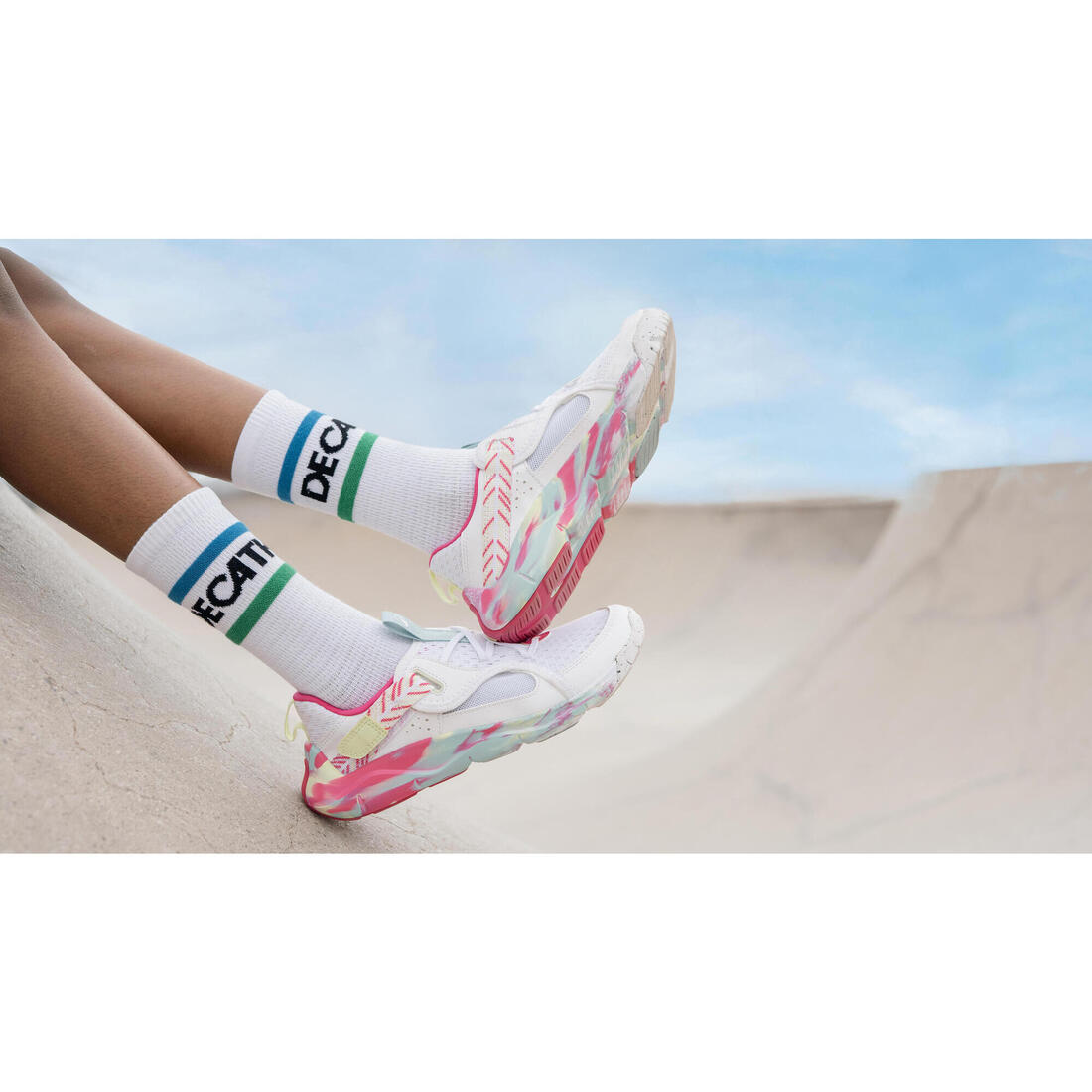 Chaussures de sport à scratch respirantes enfant, Playful Summer bleu et