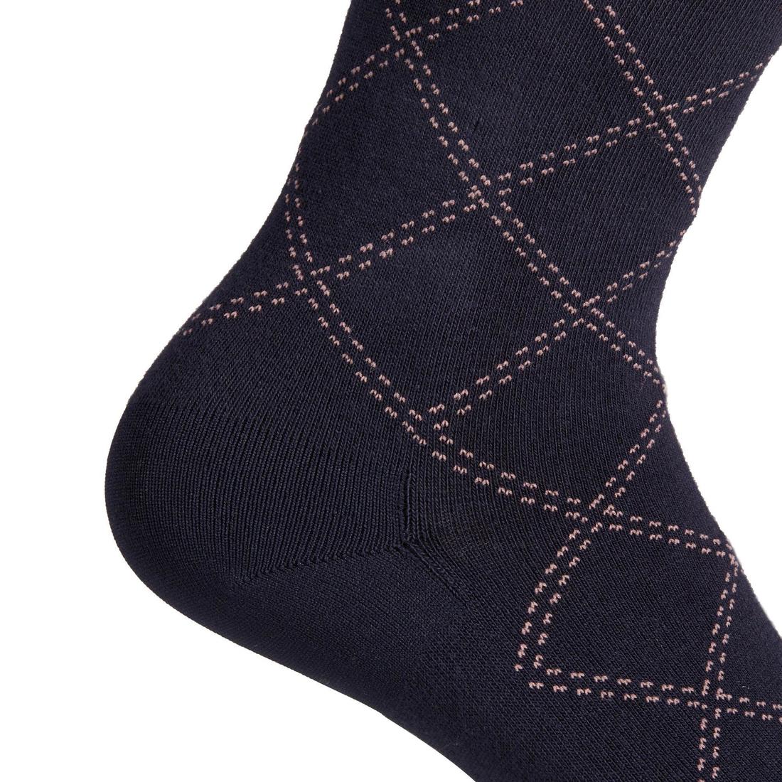 Chaussettes équitation femme 500 LIGHT bleu turquin et framboise