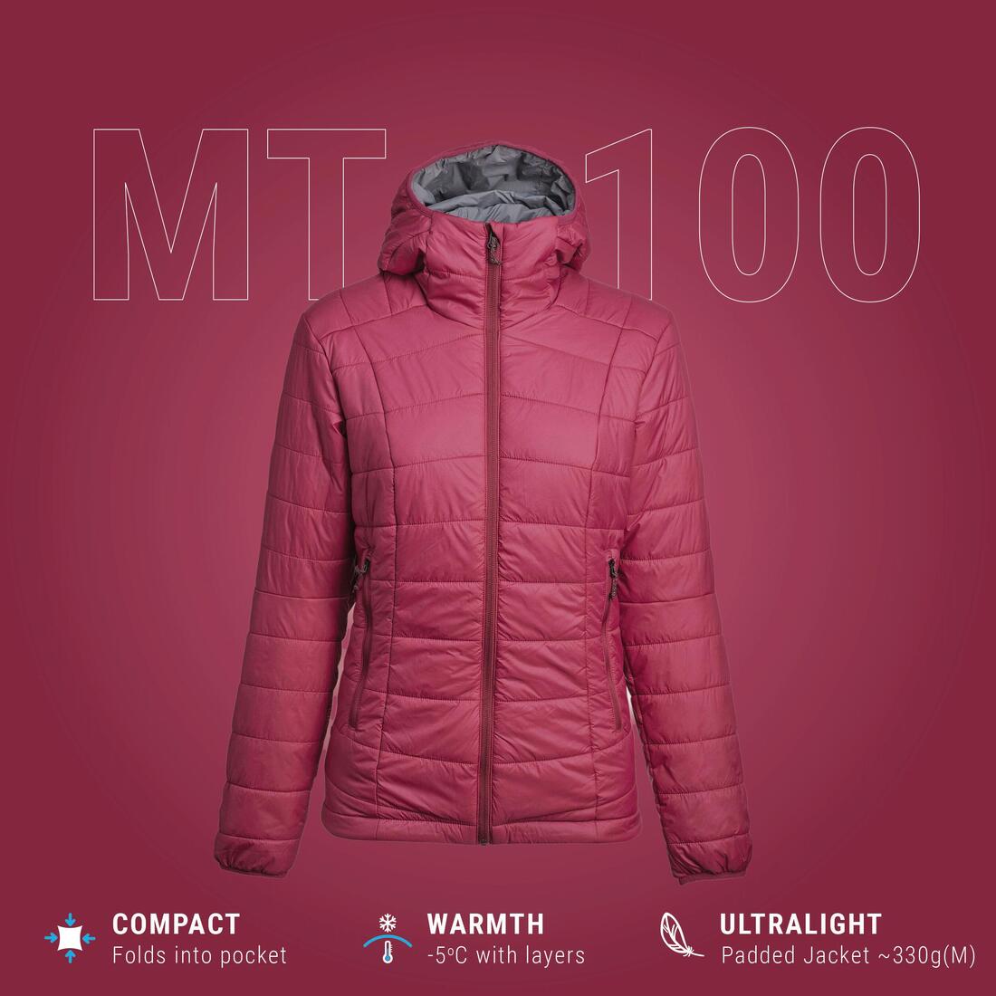 Doudoune de trek à capuche synthétique femme, MT100