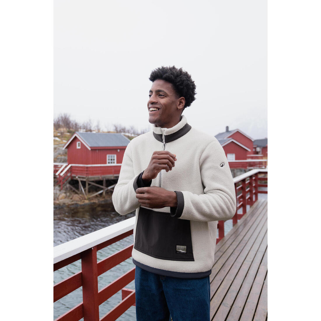 Polaire de randonnée montagne sherpa homme, MH100 1/2 zip beige
