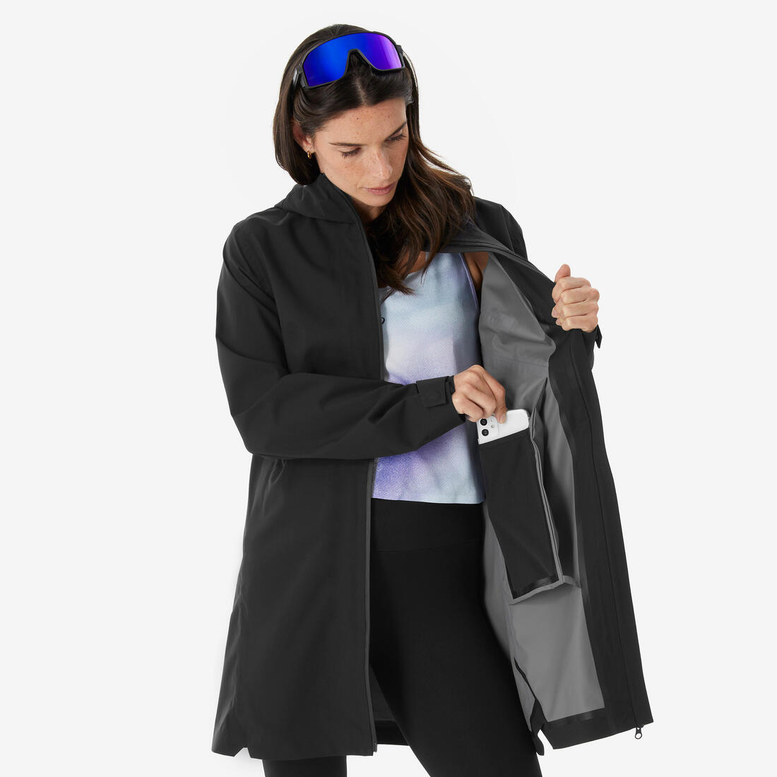 Veste de randonnée imperméable légère longue femme, MH100