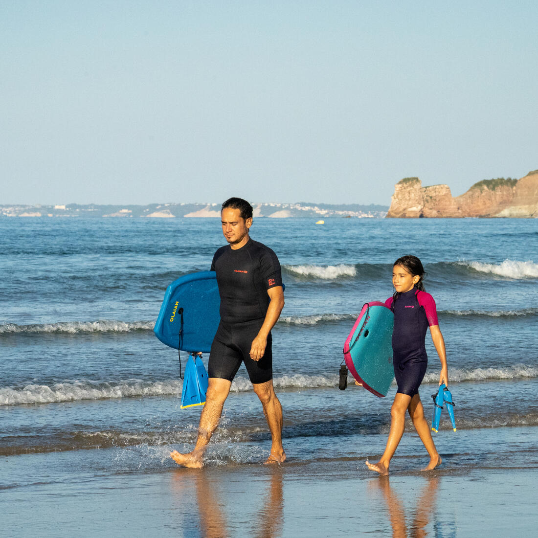 Bodyboard 100 Junior bleu jaune avec leash poignet