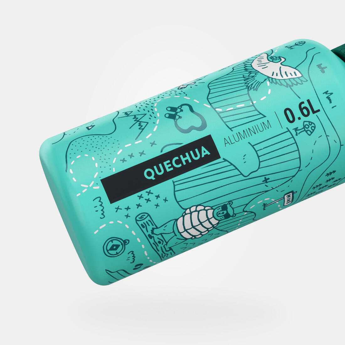 Gourde alu enfant 0,6L, bouchon instantané, pipette et paille, en alu recyclé