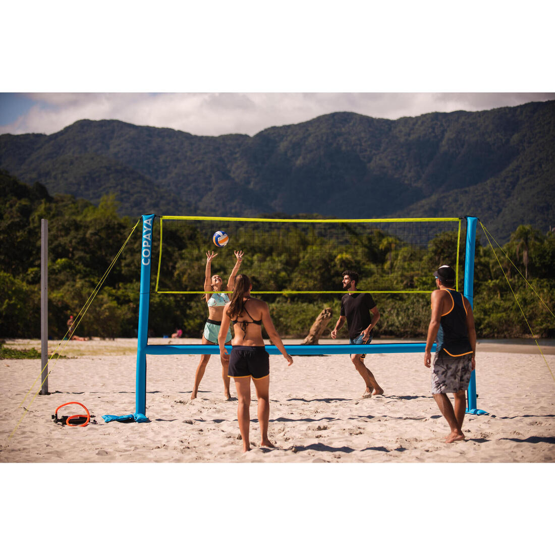 Set (Filet et structure) de Beach volley 500 gonflable bleu