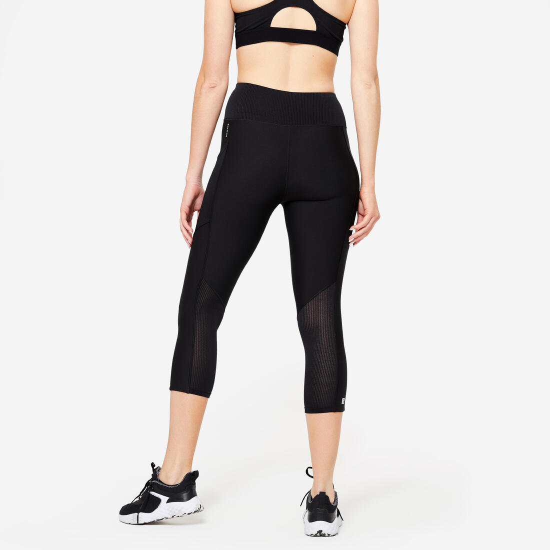 Legging de sport court avec poche de téléphone femme, noir