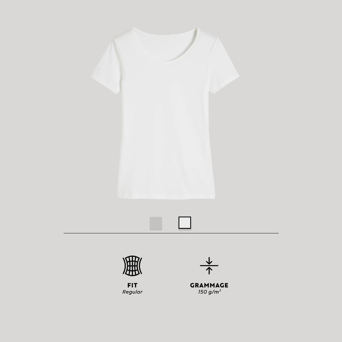 T-shirt fitness manches courtes droit coton col rond femme gris