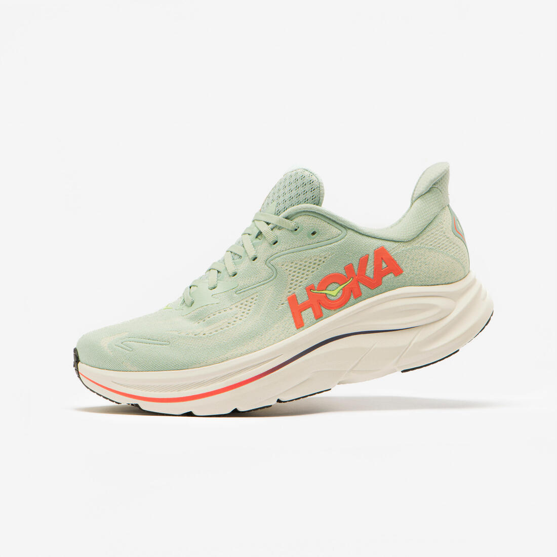 Chaussures de running homme, Hoka Clifton 10 vert et rouge