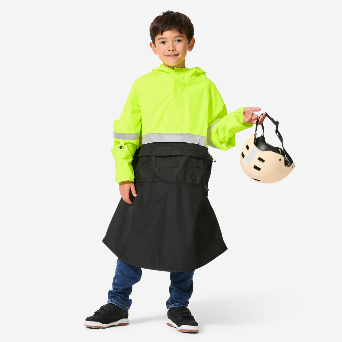 PONCHO ENFANT PLUIE VISIBILITE JOUR NUIT NOIR JAUNE FLUO