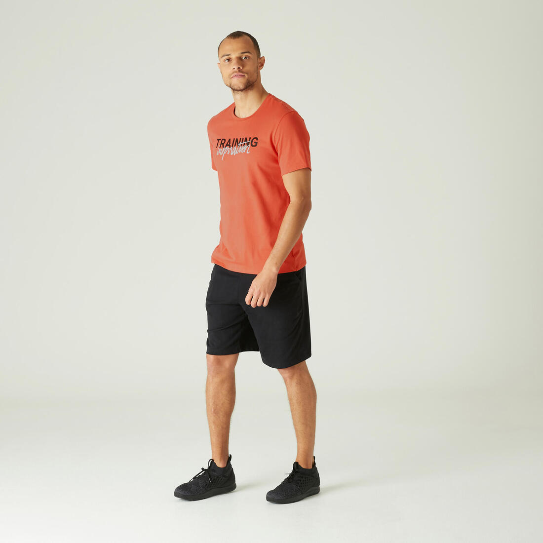T-shirt fitness manches courtes slim coton col rond homme blanc a imprimé