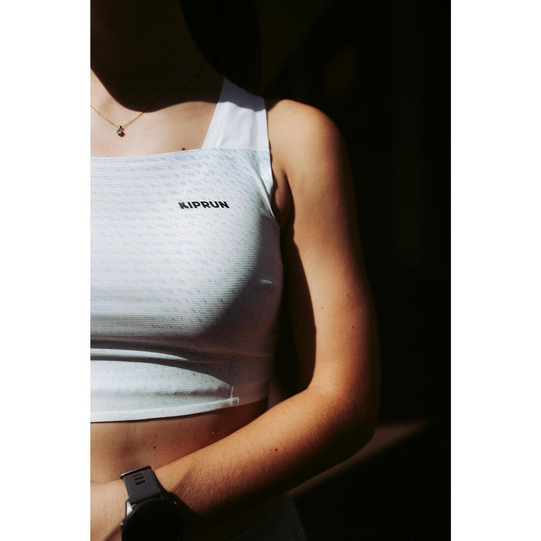 Débardeur de Running Crop top Femme, Kiprun blanc