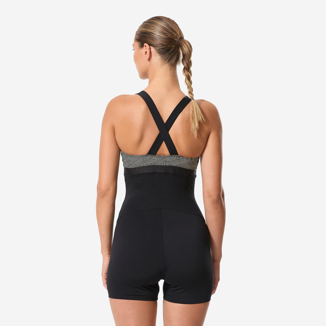 Maillot de bain 1 pièce aquagym aquabike shorty femme, Elea sono noir beige