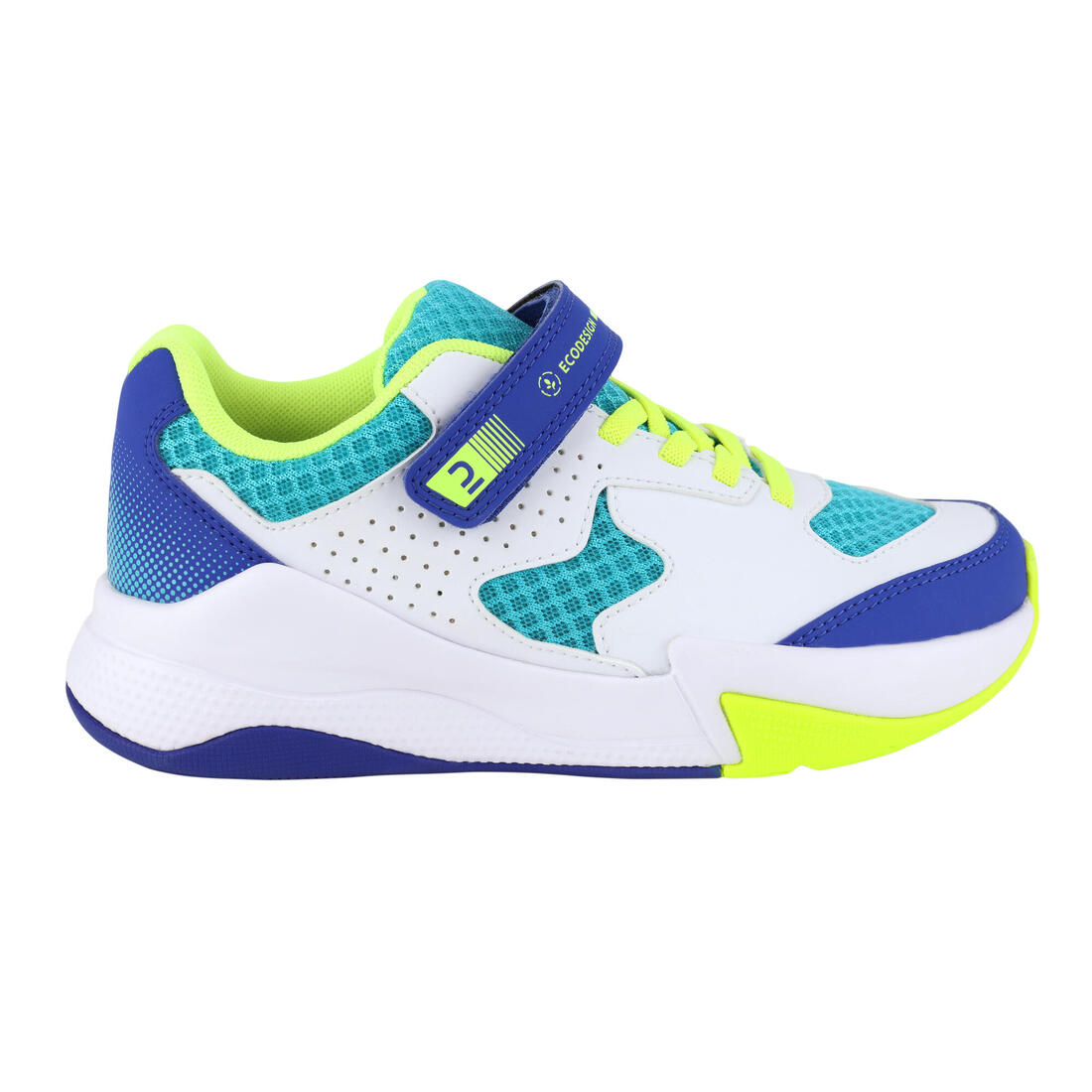 Chaussures de volley-ball vs100 confort à lacets blanche/blue et vert.
