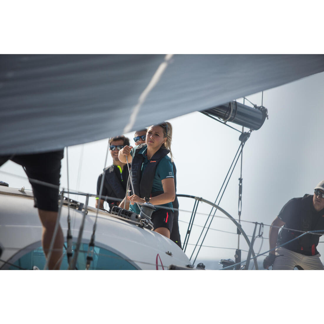 Polo manches courtes de voile femme Race Pétrole