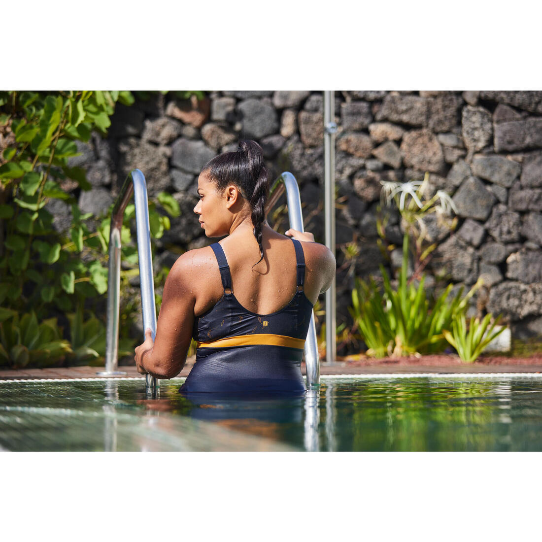 Maillot de bain 1 pièce Aquagym femme Mia Dot bleu Bonnet D/E