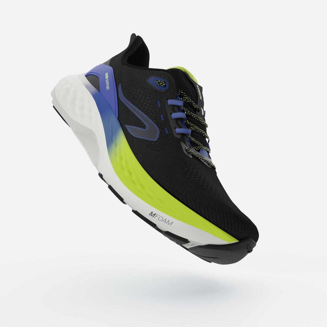 Chaussures de running route Homme - Kiprun KS900 Support, Noir bleu jaune
