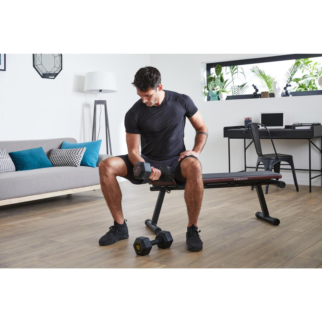 Haltères de cross training et musculation 12,5 kg - dumbbell hexagonale noire