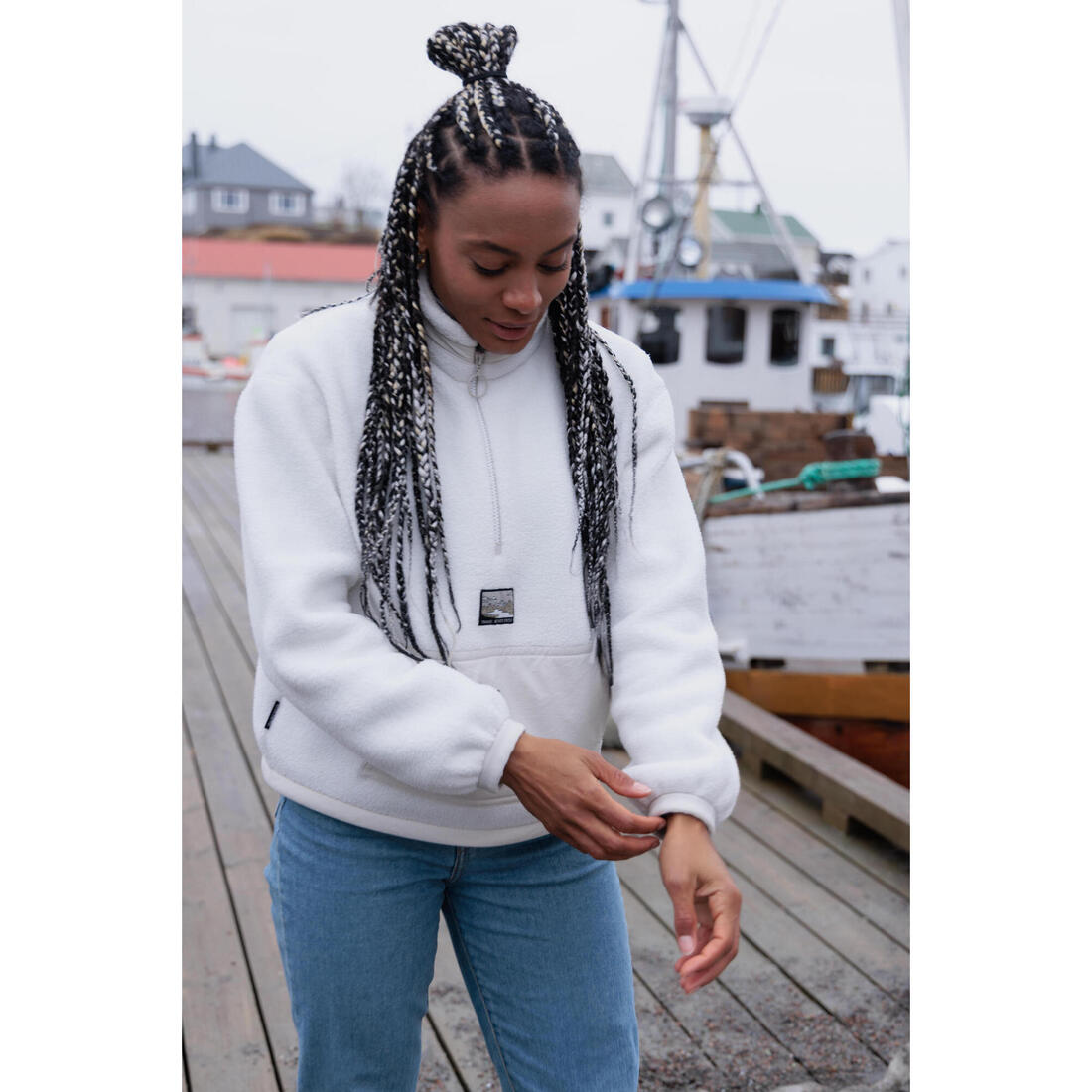 Polaire de randonnée montagne sherpa femme, MH100 1/2 zip