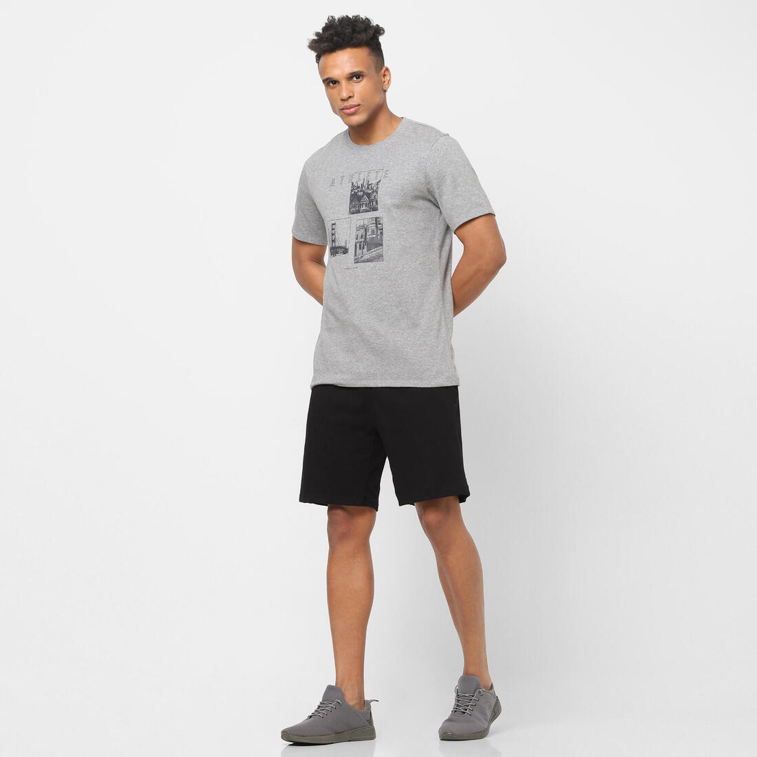 T-shirt fitness manches courtes slim coton col rond homme blanc a imprimé