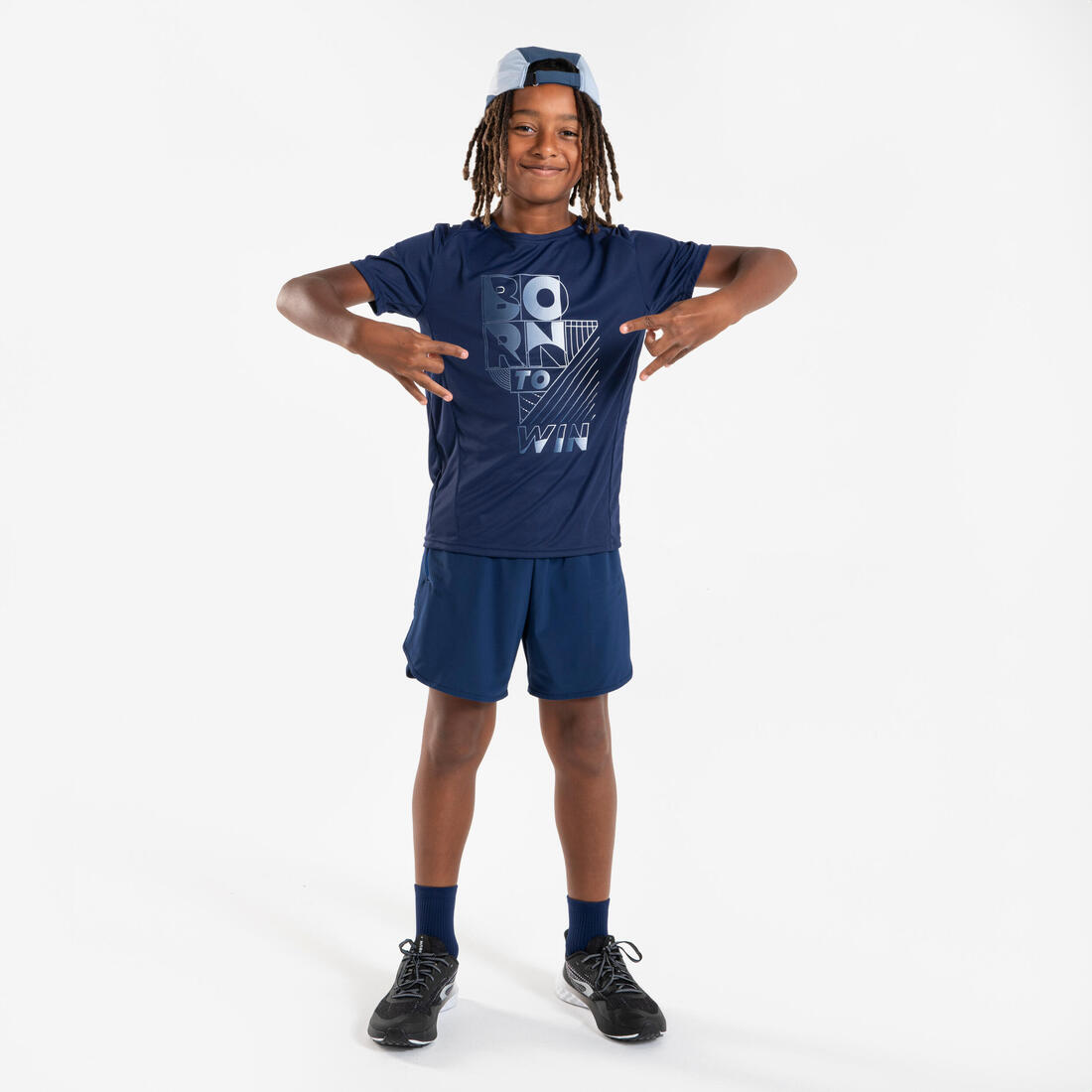 T-shirt de running respirant enfant - kiprun dry+ 500 marine
