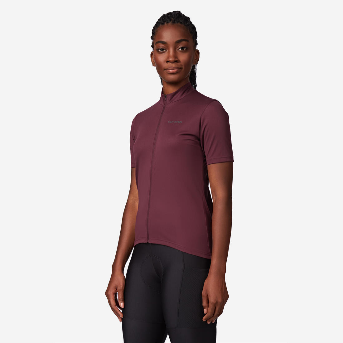 Maillot manches courtes de vélo de route femme, Essential bordeaux