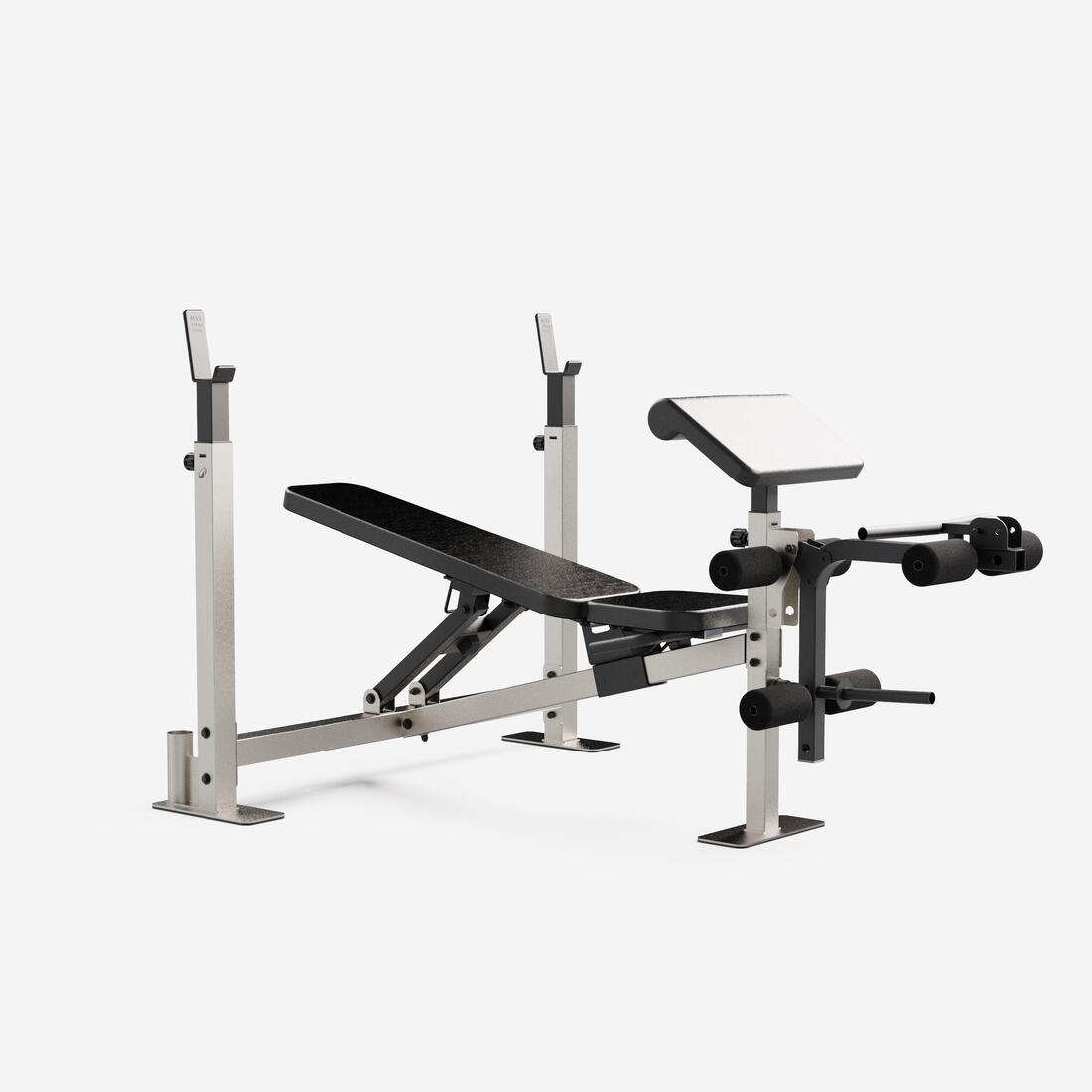 Banc de musculation avec chandelles avec station de biceps curl et de leg curl