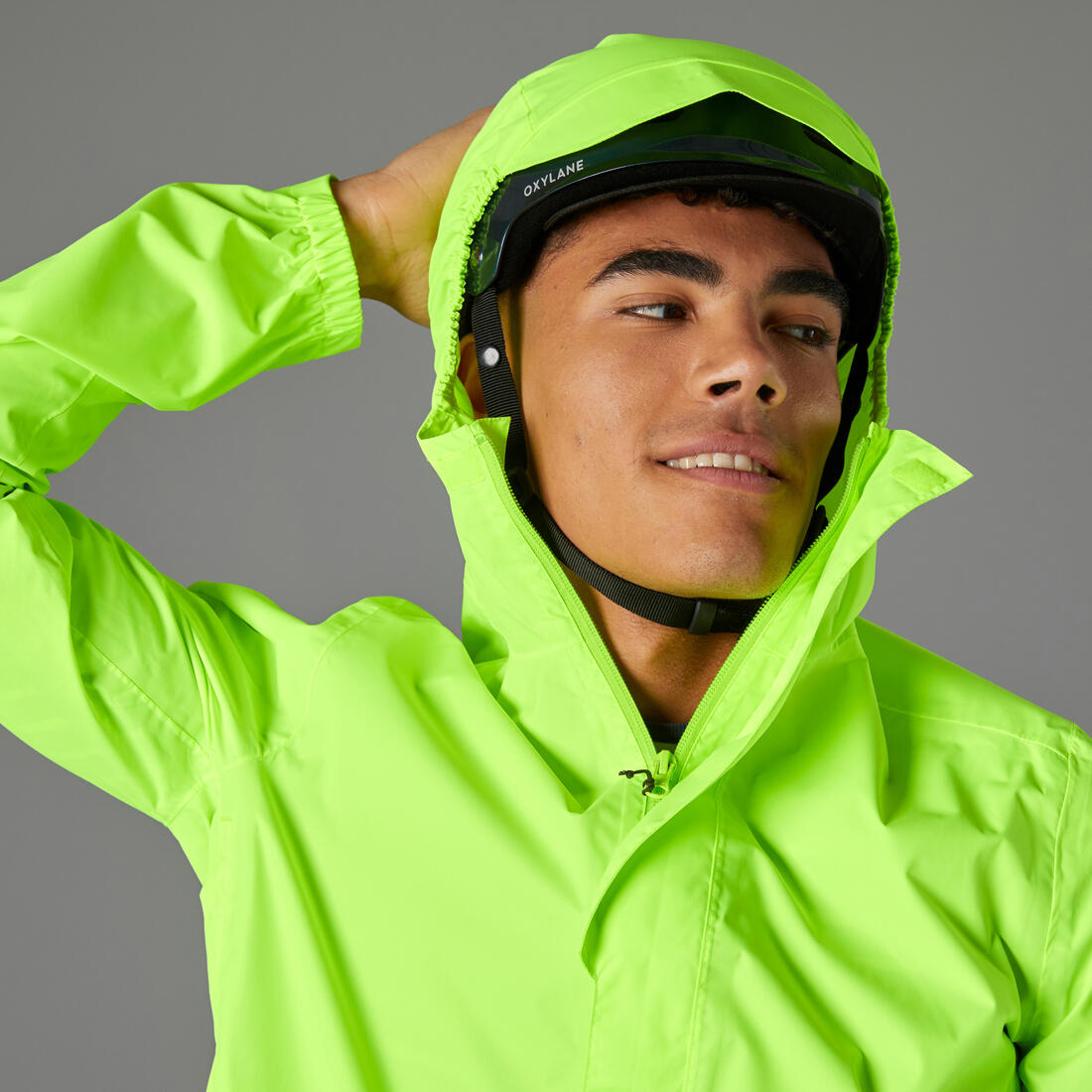 VESTE PLUIE VELO VILLE HOMME 120 JAUNE FLUO CERTIFIÉE EPI VISIBILITÉ JOUR