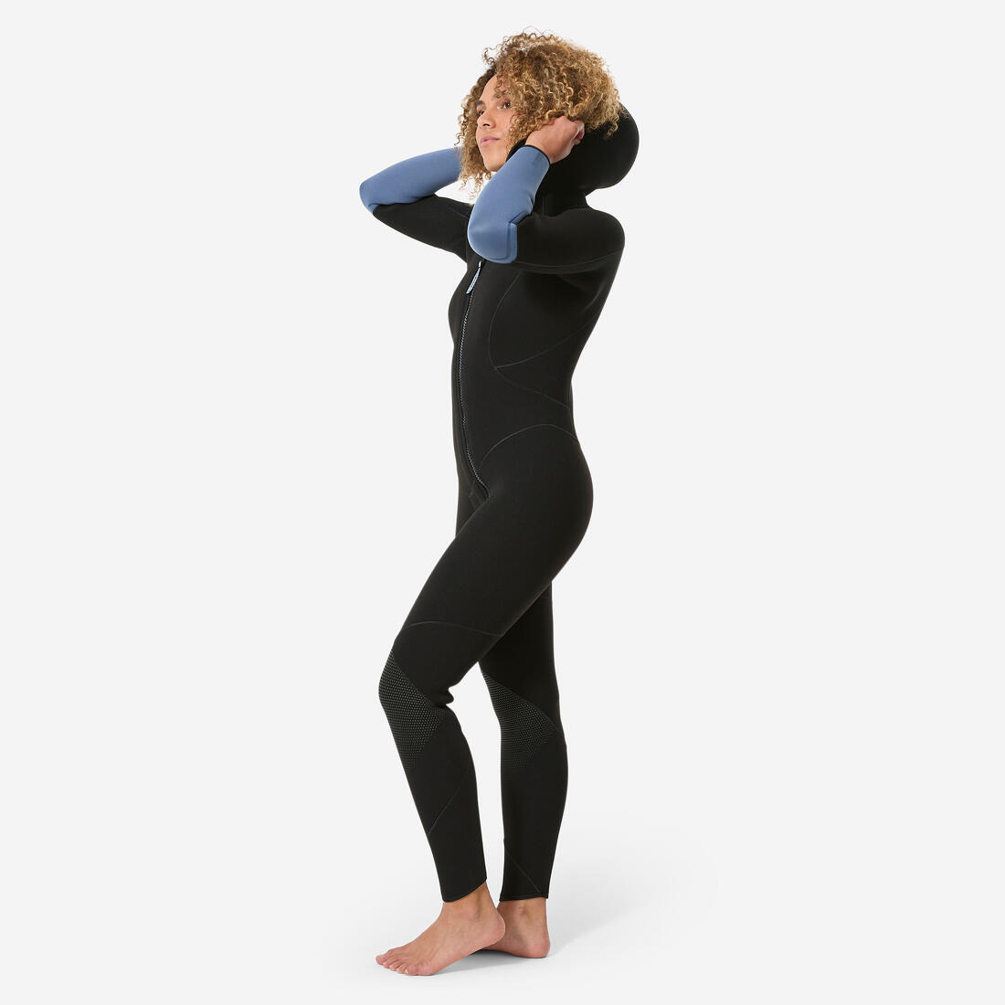Combinaison de plongée 5mm à cagoule femme, SCD 500 Noir et bleu